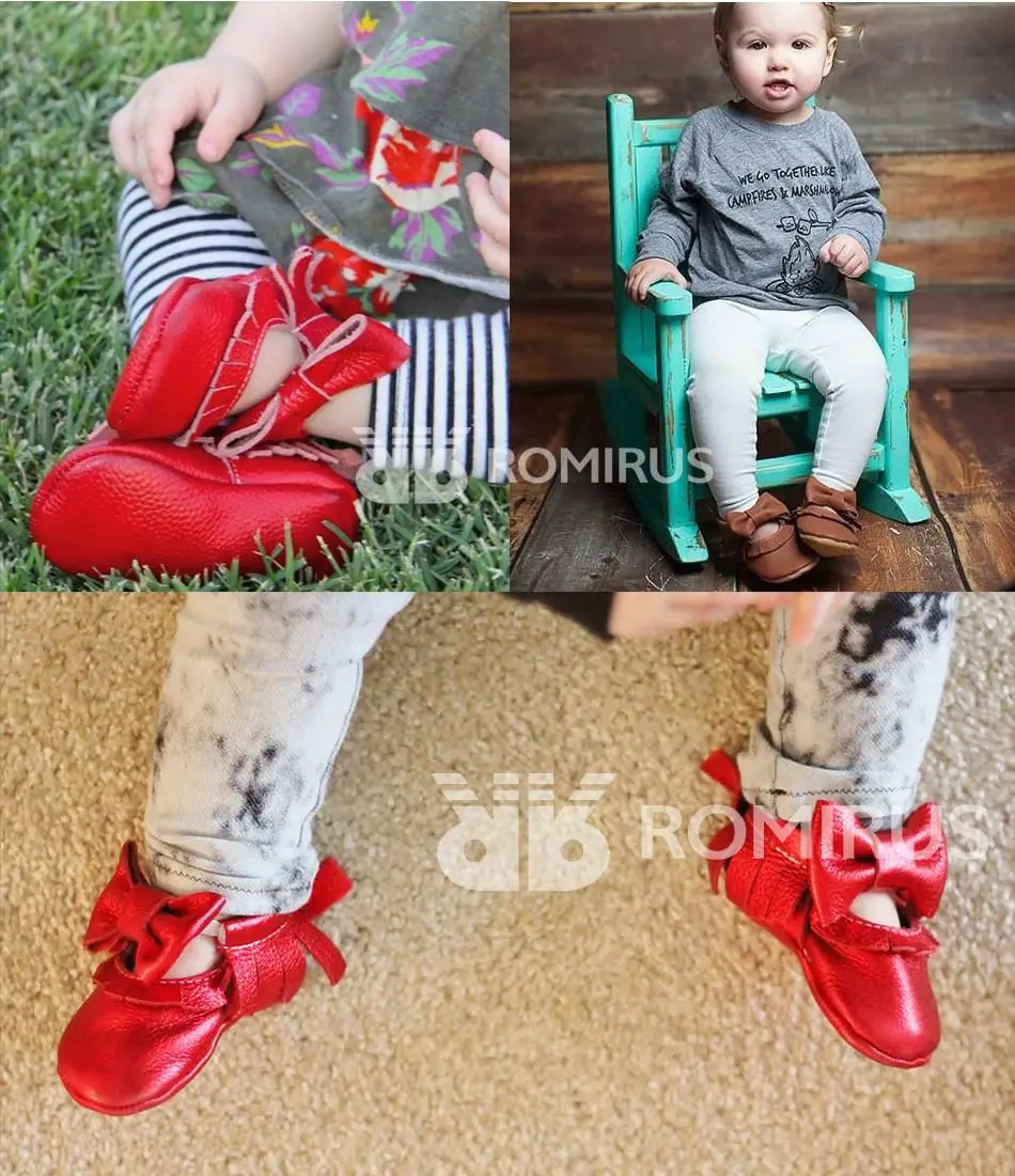 ROMIRUS/последние 12 Цвет ручной работы детские Мокасины Мягкие низ с украшением в виде банта детская обувь Ленточки детские пинетки обувь