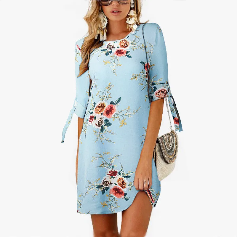 

2019 Women Summer Dress Boho Style Floral Print Chiffon Beach Dress Tunic Sundress Loose Mini Party Dress Vestidos Plus Size 5XL