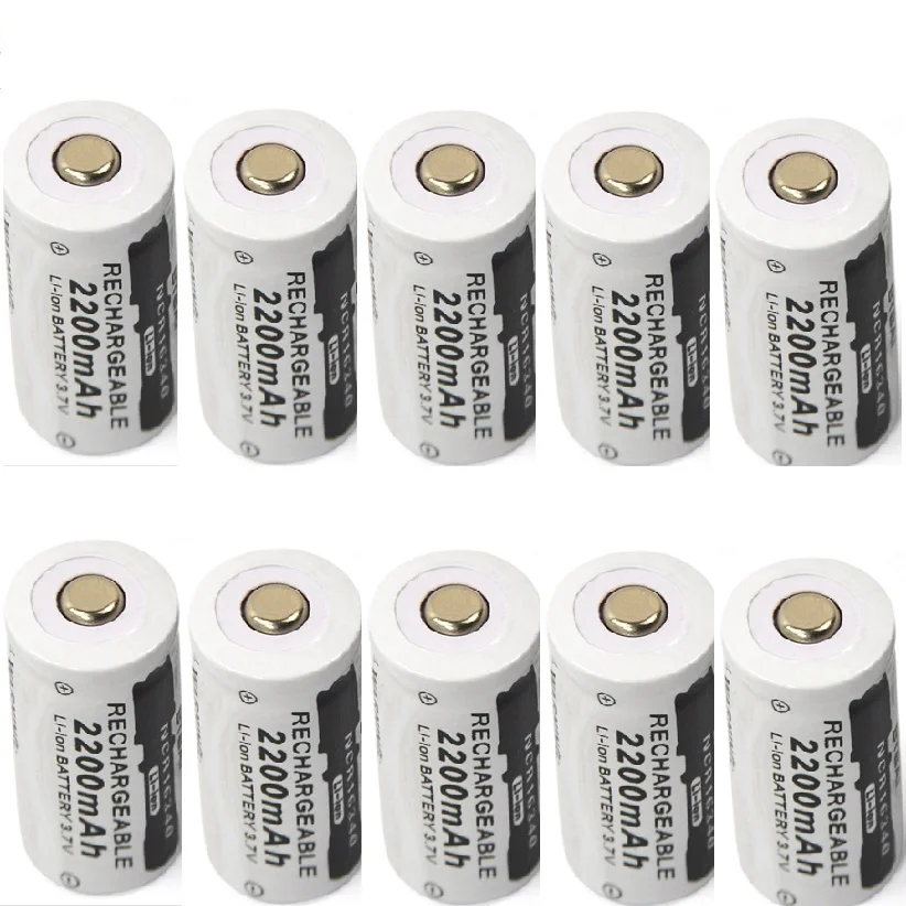 10PCS CR123A RCR 123 ICR 16340 Battery 2200mAh 3.7V Li ion Rechargeable Batteryin Rechargeable