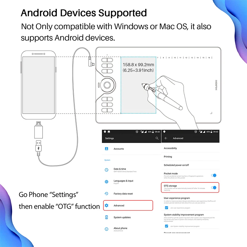 Huion HS610 Android Поддержка без батареи графический планшет Цифровой чертежный планшет с экспресс-клавишами и функцией наклона