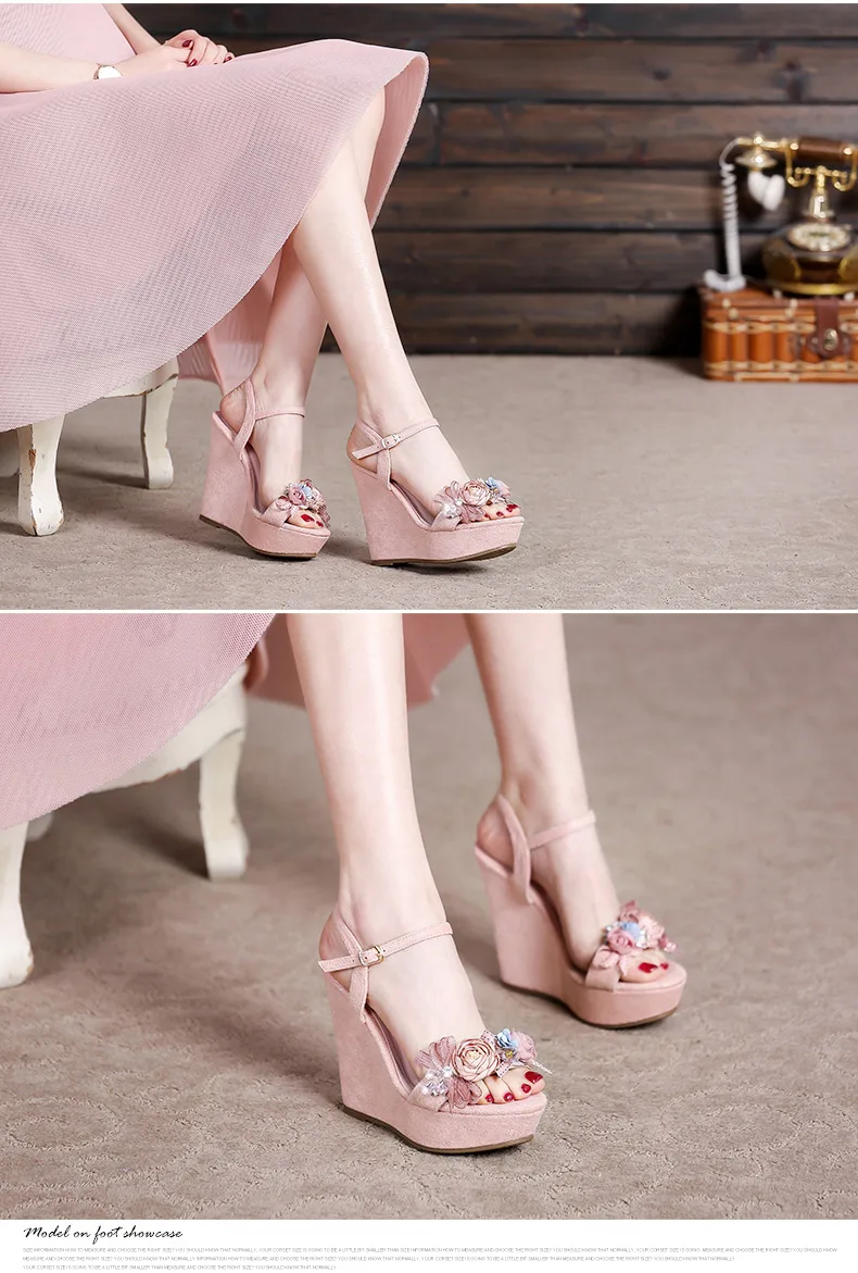15_2019 Summer New Elegant Fashion High Heel Wedges Sandals Small Size Female Pink White Peep Toe Wedding Shoes