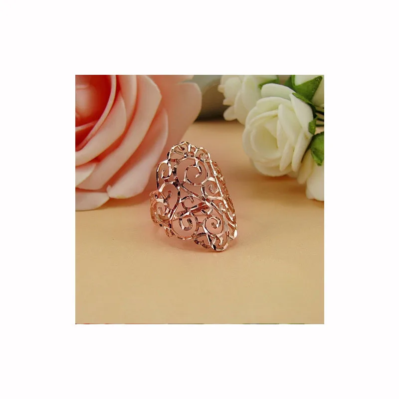 Elegant 18K Rose Gold Filled See-through Camelliae Flower Wide Ring Jewelry H130 