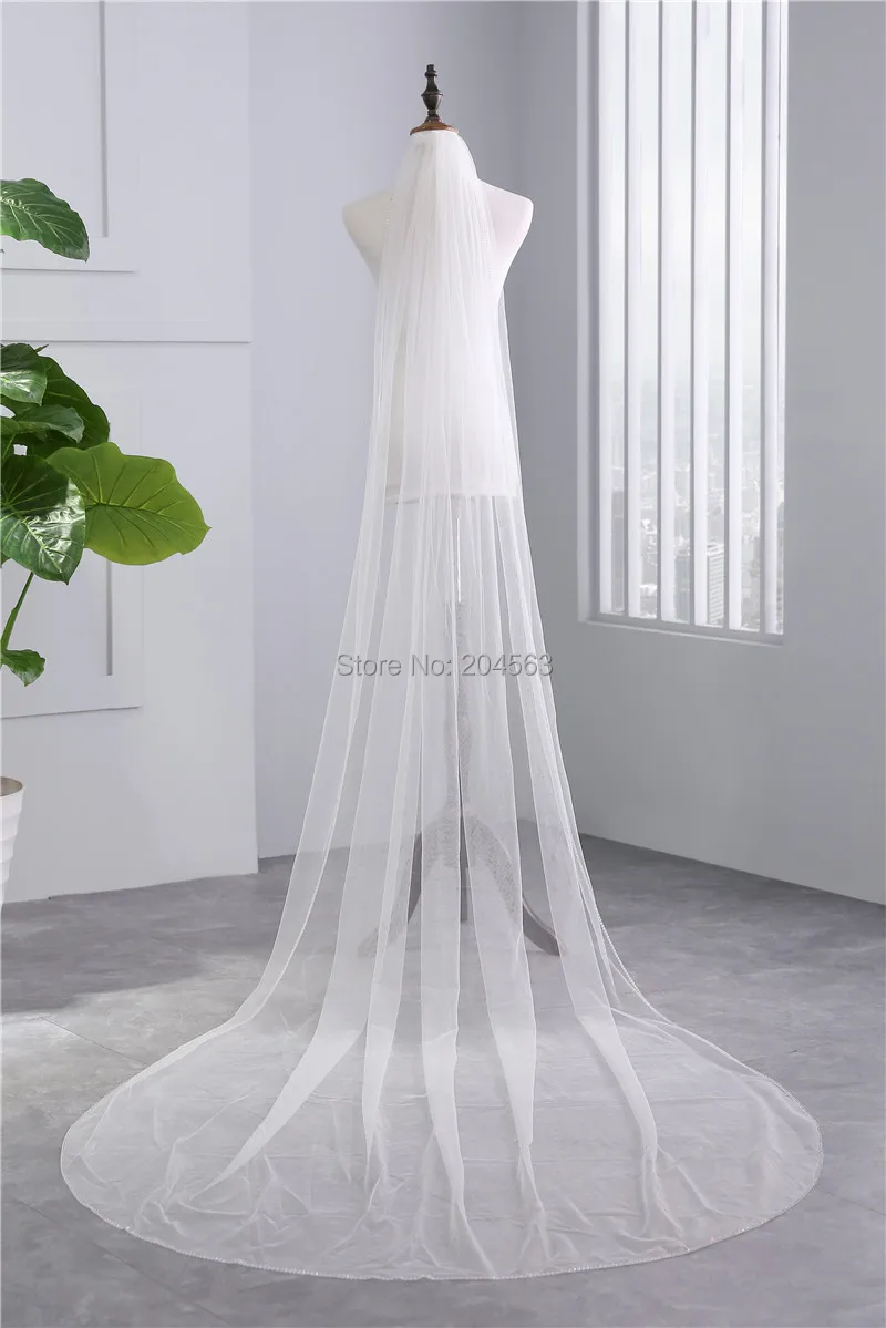 

White or Ivory Chapel Veil Wedding Veils Tulle Veil for Bride with Comb and Crystals HL2019