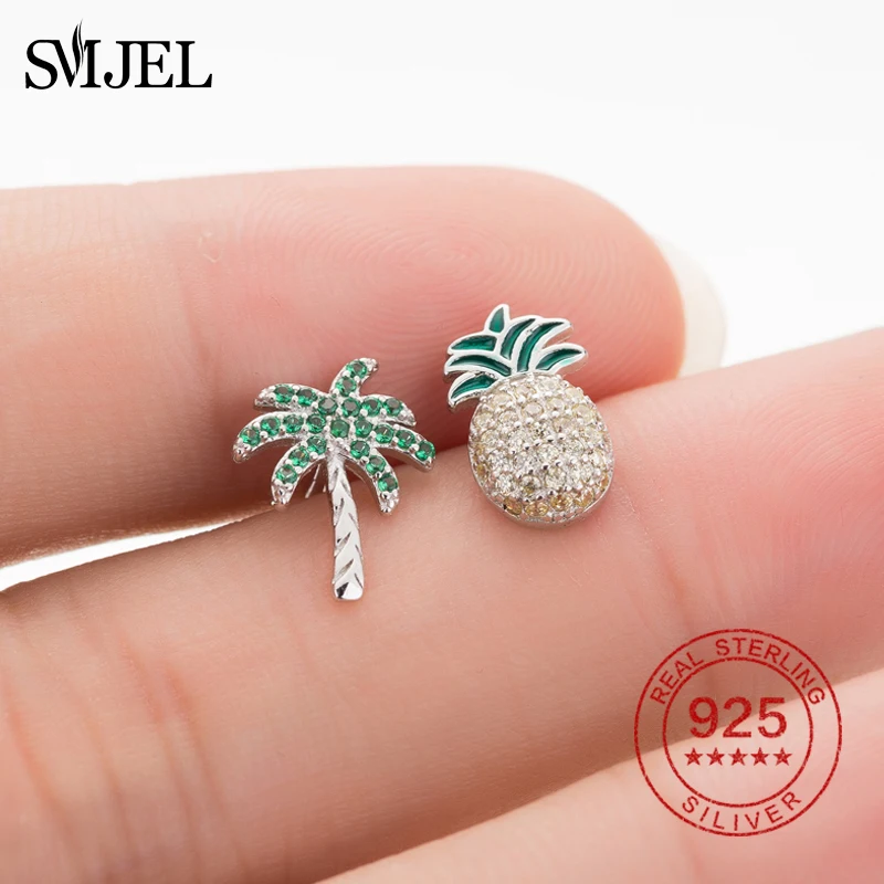 

SMJEL S925 Simple Women Coconut Palm Tree Earrings Pineapple Summer Holiday Hawaii Earring Jewelry Gift Beach Earings aretes