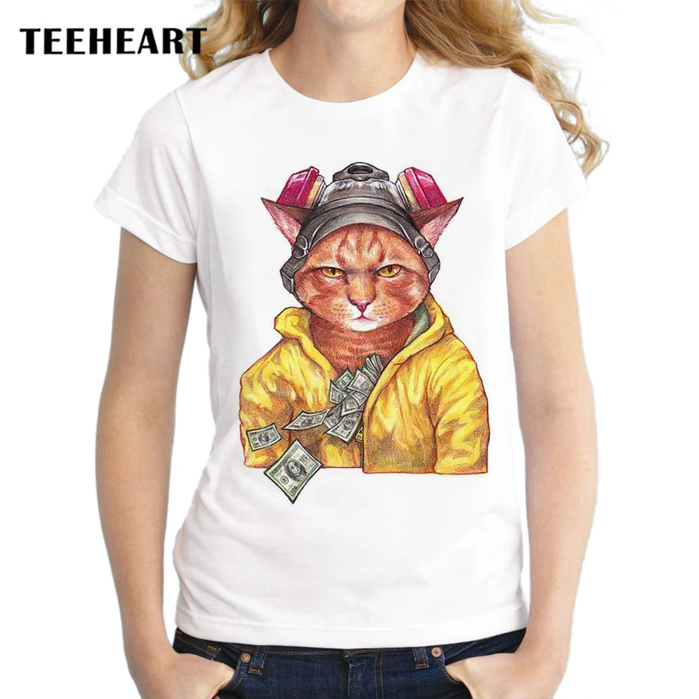 TEEHEART 2017 новая модная брендовая женская футболка с круглым вырезом и принтом Bad Cat