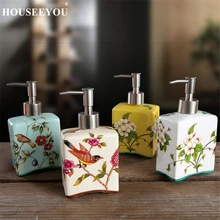 Керамическая дезинфицирующая бутылка для рук, пасторальная бутылка для лосьона с цветами и птицами, пустая бутылка для дозирования, квадратный диспенсер для жидкого мыла в отеле