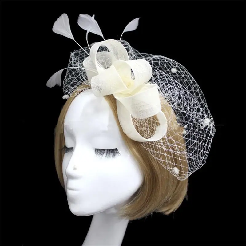 Feather Fascinator Hair Accessories Bridal Birdcage Veil Hat Wedding