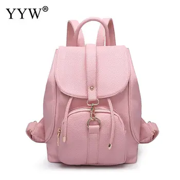 

Large Capacity Backpack Women Pink Exquisite Leather Soft Bagpack Female Ladies Drawstring School Bag For Teenage Girl Casual