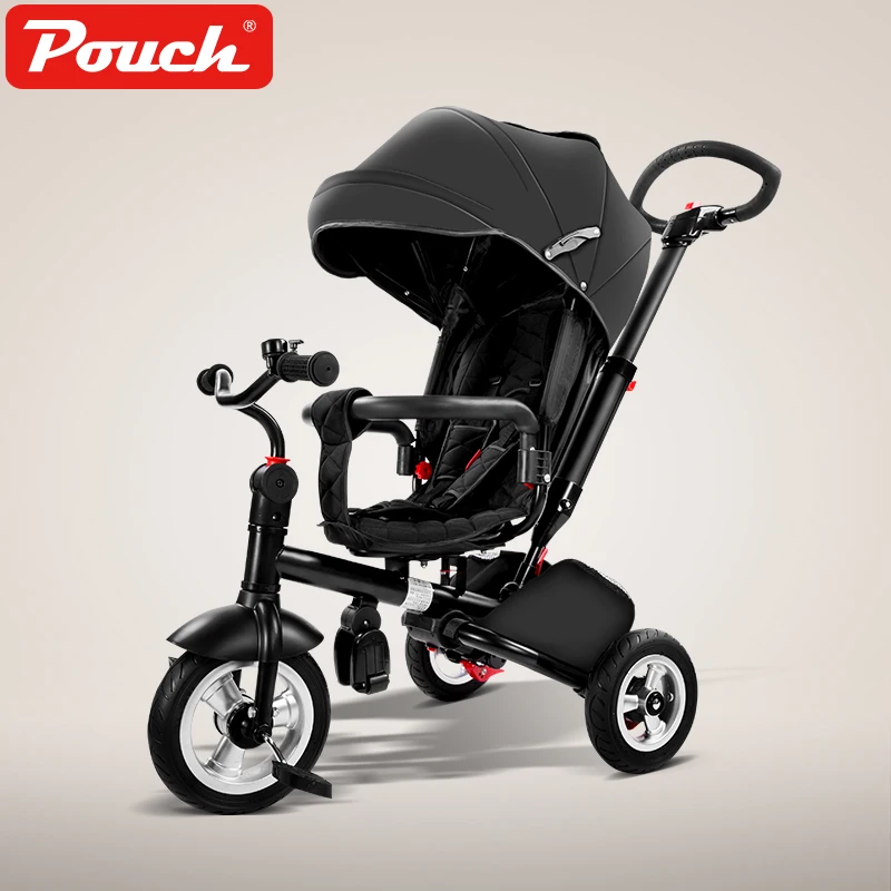 Трехколесный велосипед на колесиках, Многофункциональный Двусторонний детский велосипед, детская коляска, детский зонт - Цвет: Черный