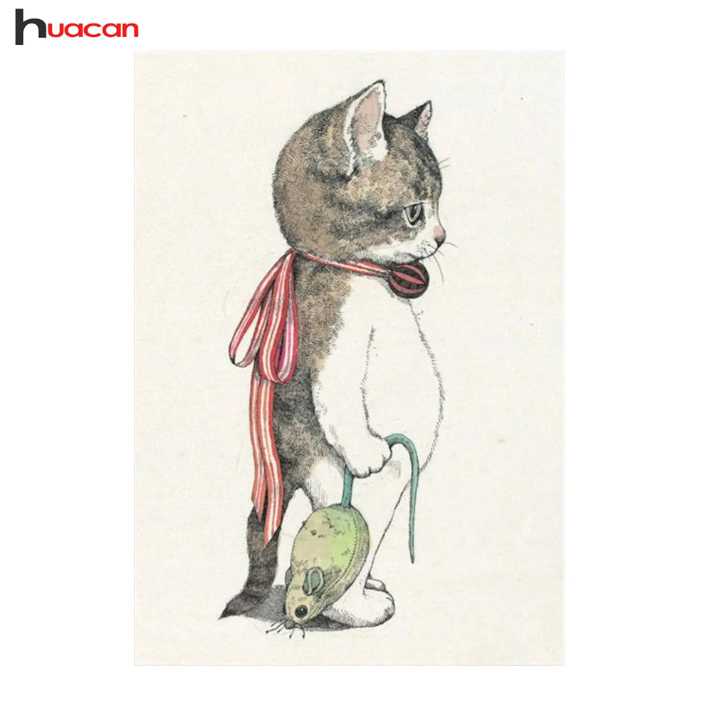 

HUANCAN Diamond Painting Cat Wall Decor Diamond Embroidery Mosaic Cross Stitch Animals Pattern Full Square Drill Bedroom Crafts