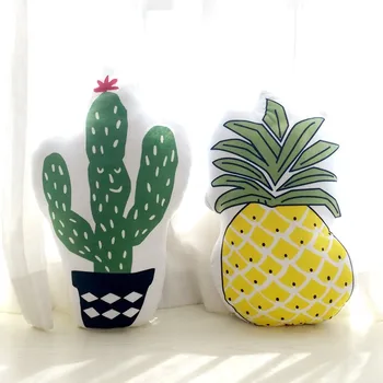 

Pastoral style green cactus shaped pillow cushion, both sides printed yellow pineapple seat mat, decoration pillow with core