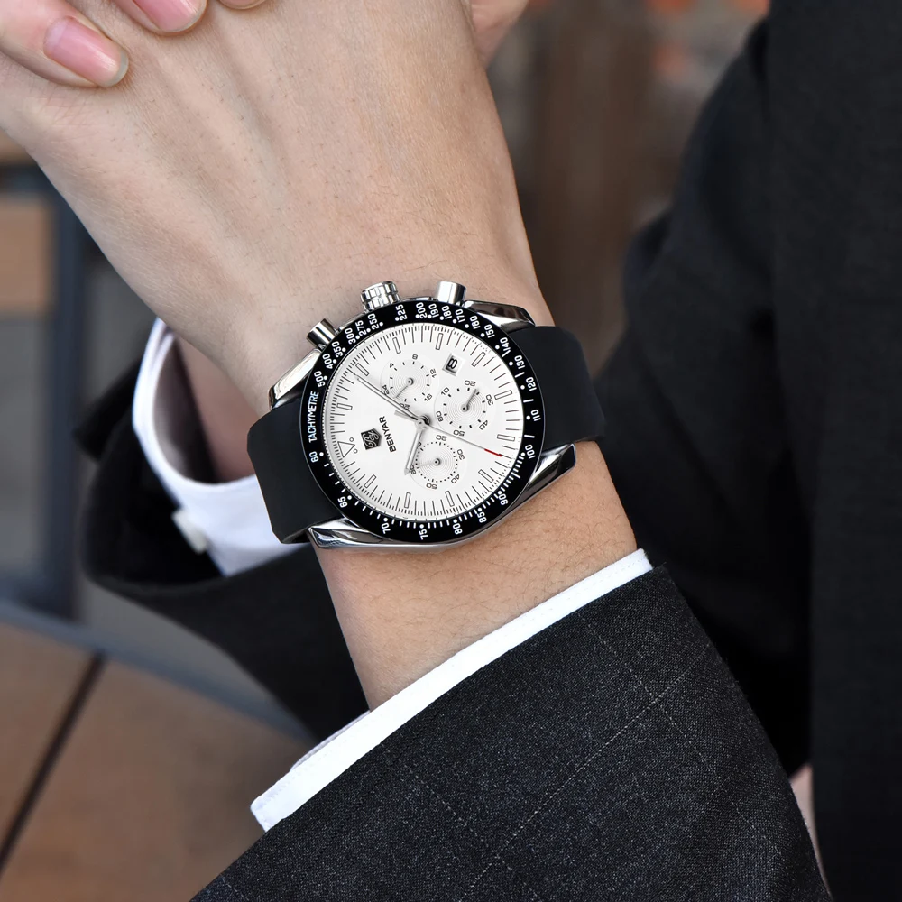BENYAR Men Watch Top Brand Luxury Male Silicone Strap Waterproof Sport Quartz Chronograph Military