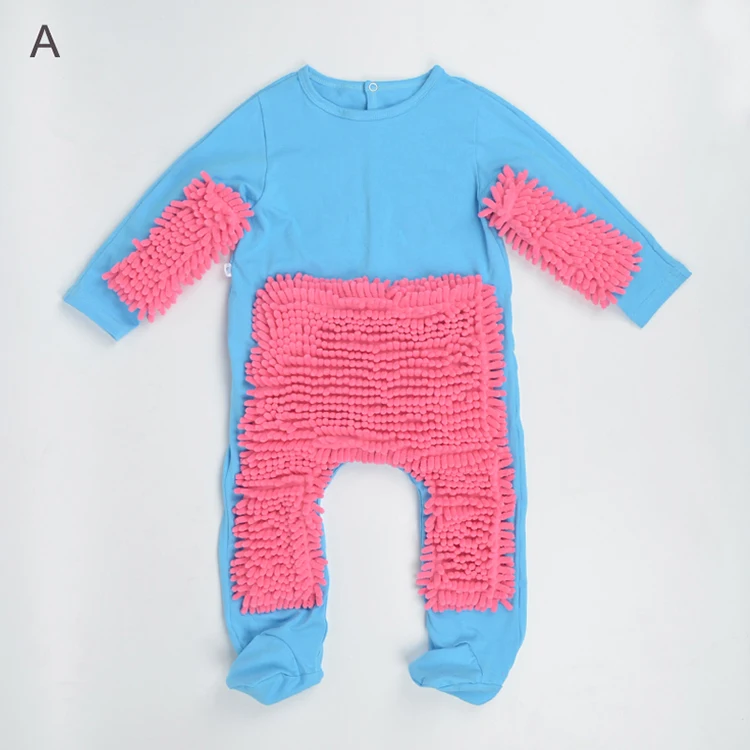 Hot Baby Mop Romper Outfit Unisex Boy Girl Polishes Floors Cleaning Mop Suit Autumn Winter Kids Crawls Toddler Swob Jumpsuit bright baby bodysuits