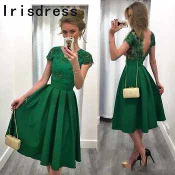 

Elegant Knee Length Short Bridesmaid Dresses 2017 Green Applique Lace African Wedding Party Gowns robe demoiselle d'honneur
