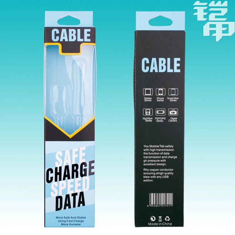ПВХ пластиковые бумажная упаковка коробки для 1 м кабеля micro usb Коробки линии