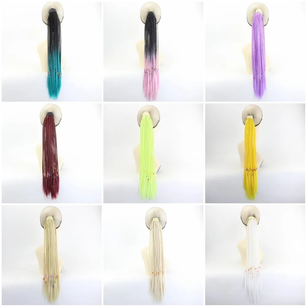 JOY&BEAUTY Multicolor Braids Hair Pieces 29 Color 24 inch Pink Blue Green Synthetic Hair Clip In Ponytail Hairpieces