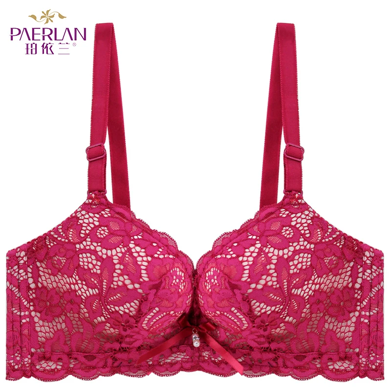 

PAERLAN Wire Free Lace Bra 5/8 Cup Push Up Small Chest Gathers Adjustable Deep V Sexy Back Care Floral Women underwear