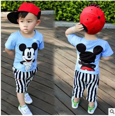 

1-5 yrs,2018 new summer baby girls & boy cartoon mickey pure cotton t-shirt+ pants 2 piece sport suit,boy clothes
