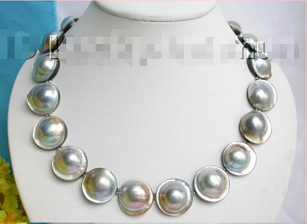 

FREE shipping>>>>>>22MM 100% NATURAL GRAY SOUTH SEA NABE PEARL NECKLACE j5046