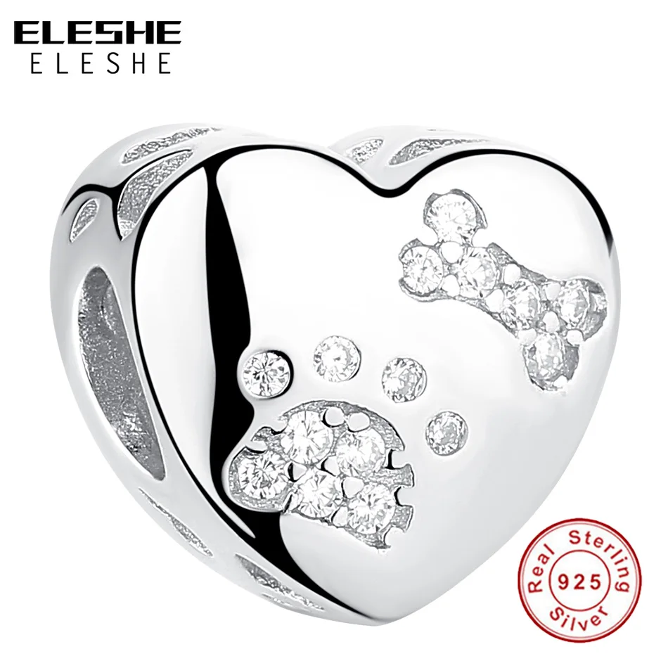 ELESHE DIY Personalized Jewelry 925 Sterling Silver Paw Print Heart Charms Custom Photo Beads Fit Original Pandora Bracelet