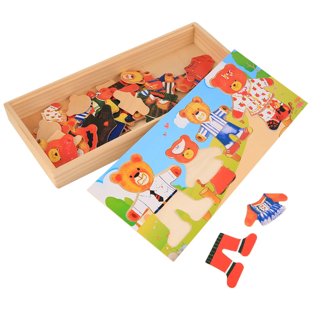 

YKS Wooden Baby Early Educational Funny Toys Bear Clothes Changing Puzzle Set New Sale