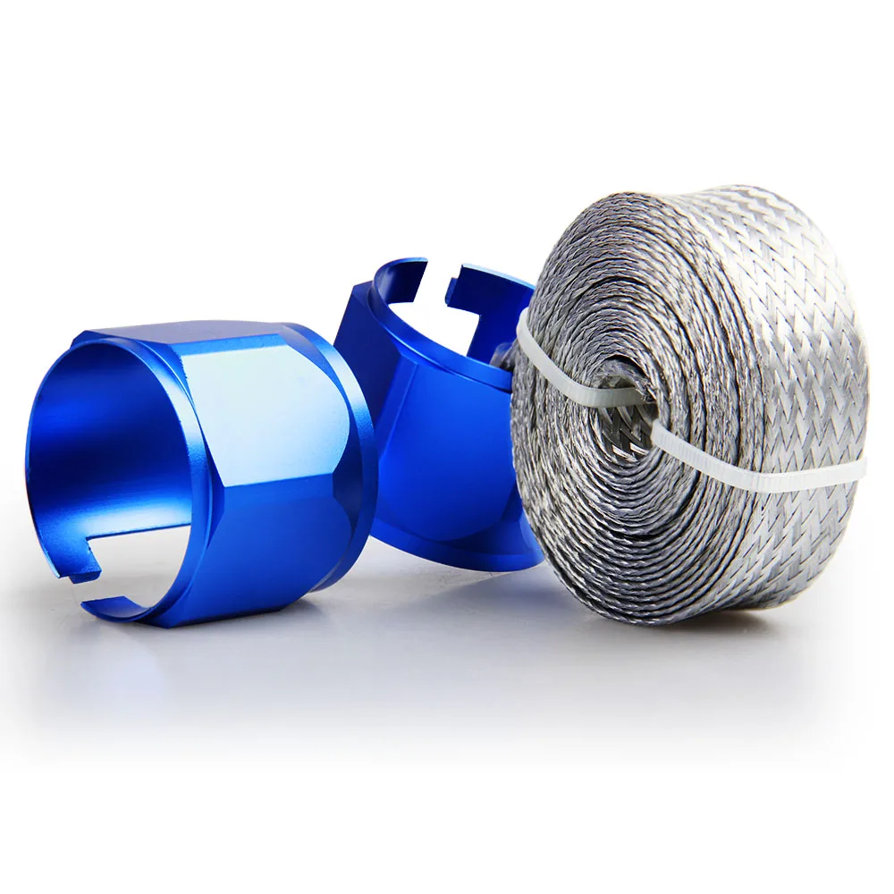 Braided Stainless Hose & Wire Sleeve Cover Kit Inc blue Aluminium Clamp Covers