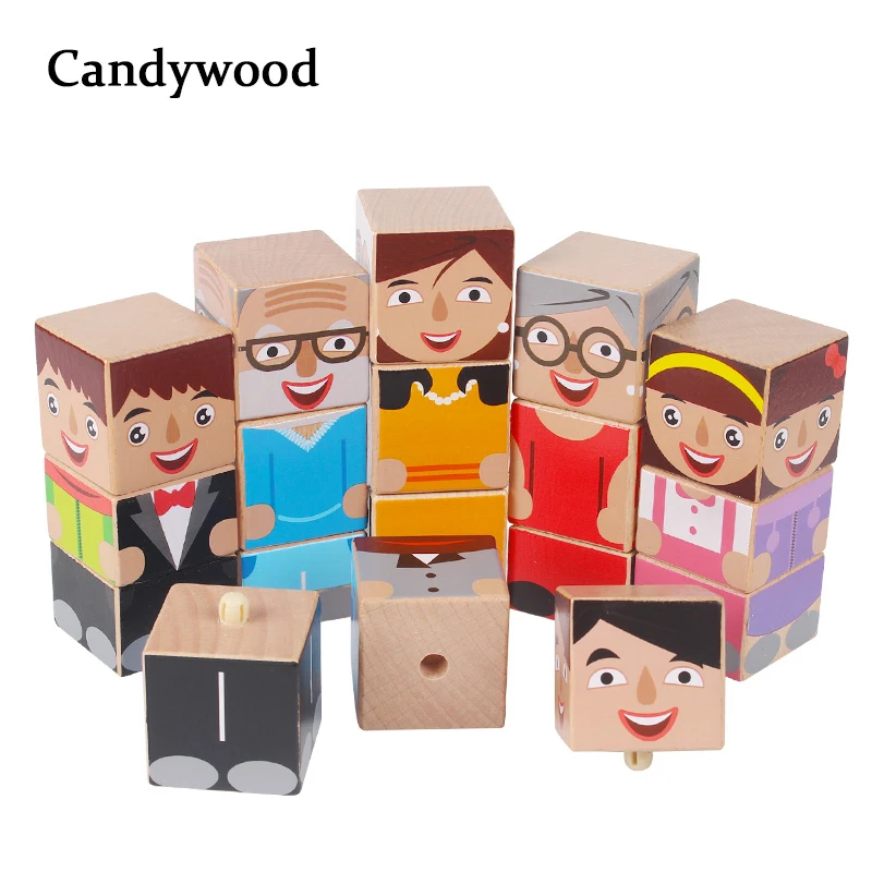 

Baby Toys Wooden Creature Blocks Set Parents Kids Family Wooden Toys Building Blocks Children Educational Toys Birthday Gift