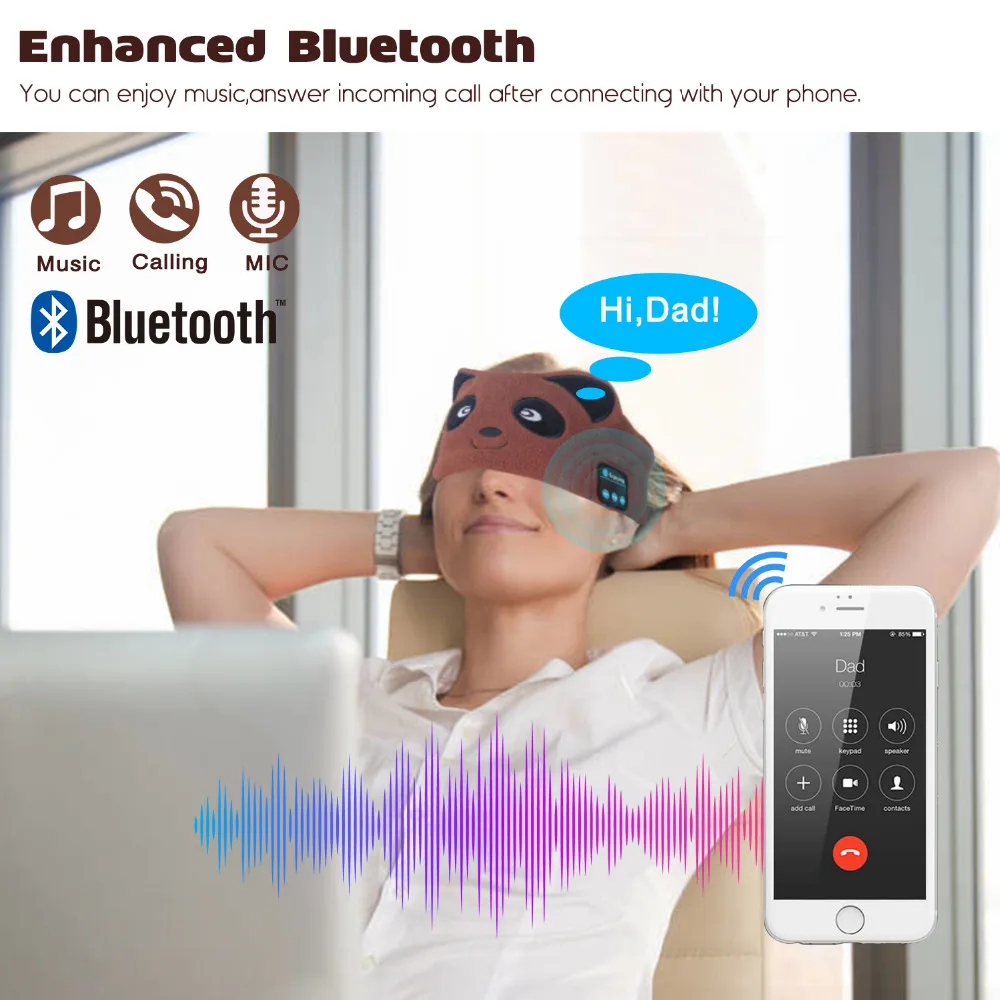 JINSERTA Детские беспроводные Bluetooth наушники, маска для сна, Мультяшные мягкие наушники для маски для глаз, музыкальная гарнитура для ответа на телефон