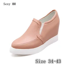 Обувь без застежки; женские лоферы на танкетке, визуально увеличивающие рост; повседневная обувь на плоской платформе; большие размеры 34-40, 41, 42, 43