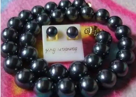 

Shipping >>new hot Exquisite 11-12mm Tahitian black AAA pearl earring 14k necklace 18 inch