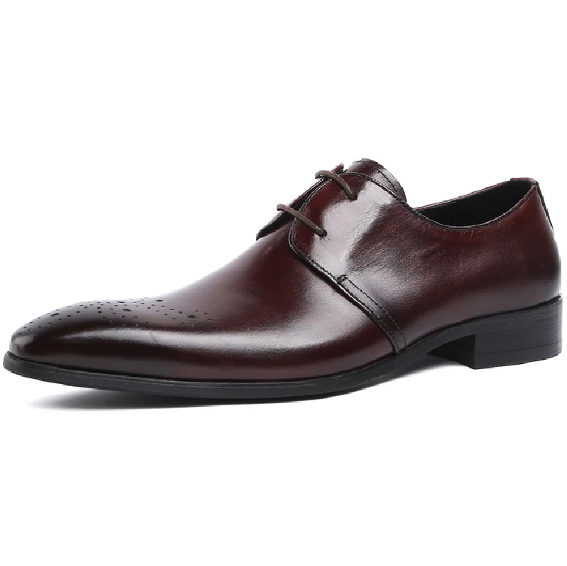 

Black / Deep Brown Pointed Toe Oxfords Mens Dress Shoes Genuine Leather Business Shoes Male Wedding Shoes