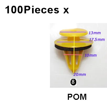 100 x универсальные автомобильные пластиковые зажимы, нейлоновые винты с заклепками для автомобильной двери, накладка на бампер, автомобильный фиксатор, зажимы автомобильного крыла, смешанные - Название цвета: Model 8