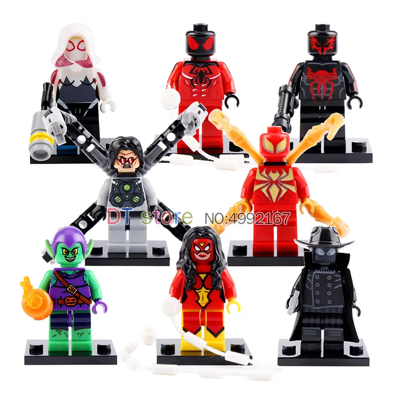 

50Pcs/Lot Legoing Building Blocks Figures Captain America 3 Iron Spider-Man Gwen Green Goblin Shadows Bricks Toys Kids X0107