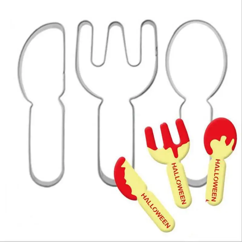 3pcs/set Stainless Steel Fork Spoon Knife Shape Cookie Cutter Biscuit