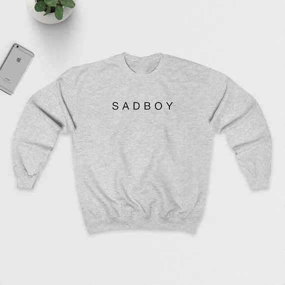 Sugarbaby Sad Boy Sweatshirt Black Grey Sweatshirt Long Sleeve Casual Tops Unisex Fashion Street wear Tumblr Fashion Pullovers
