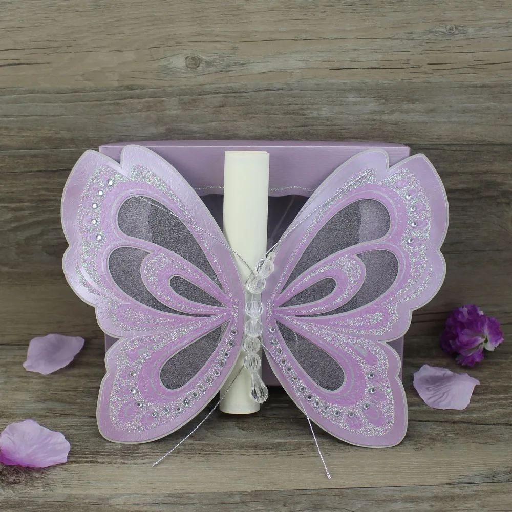 

50 Piece Laser Cutting Wedding Invitation Card With Box White Purple Pink Green Personalized Marriage Invitations Card For Party