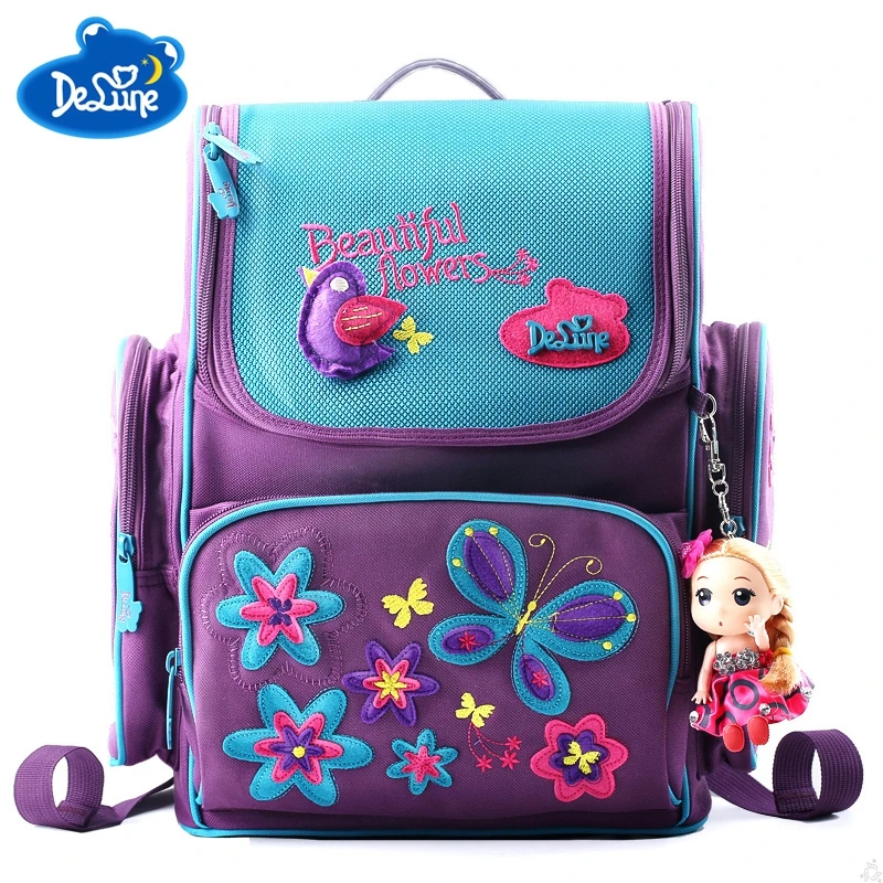 

Delune Orthopedic Schoolbag Girl Backpacks for School Kids Rucksack Children Cartoon Bag Butterfly Bear Knapsack Mochila Escolar