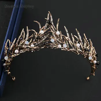 

New Gothic Style Wedding Tiaras and Crowns 2018 with Pearls Women Elf Bridal Hair Jewelry Wedding Accessories Headpiece