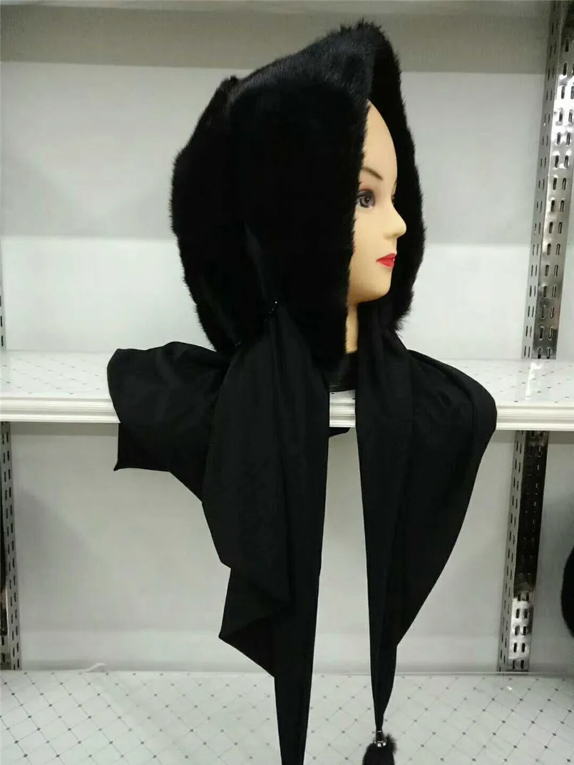 Новые меховые хиджаб из натурального меха норки женские зимние теплые мусульманских меховые шарфы/шарф с кисточкой gray черный мех