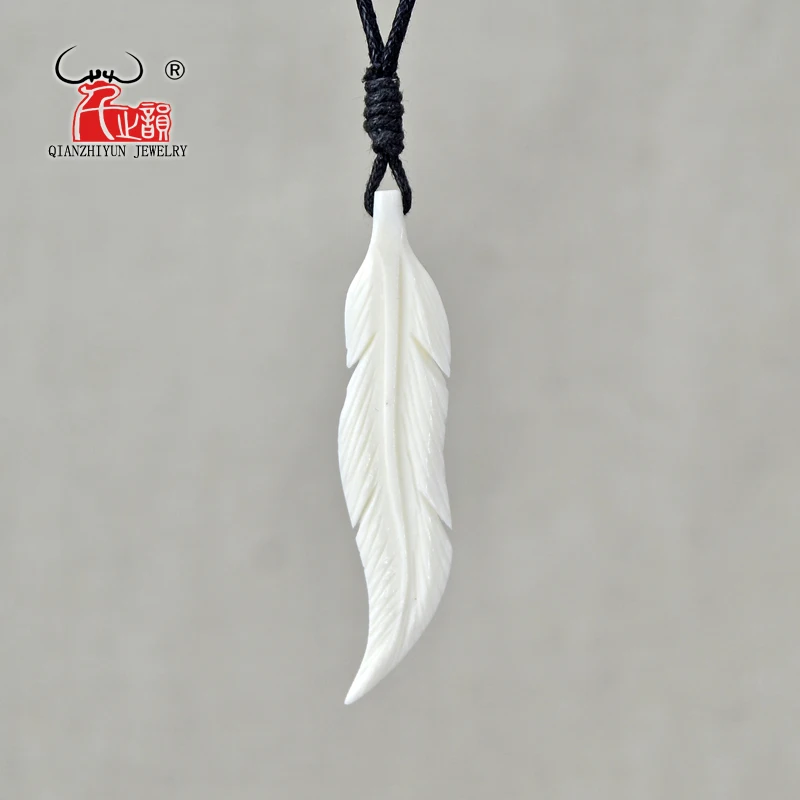 1 Piece Unisex Handmade Carved Feather Yak Bone Choker Necklace Indian Tribal native American Man Pendant womens necklaces - Image 4