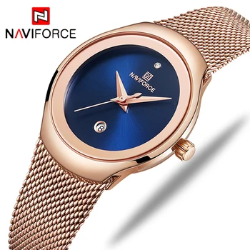 NAVIFORCE Women's Luxury Brand Fashion Dress Ladies Full Steel Mesh Strap Waterproof Quartz Watches