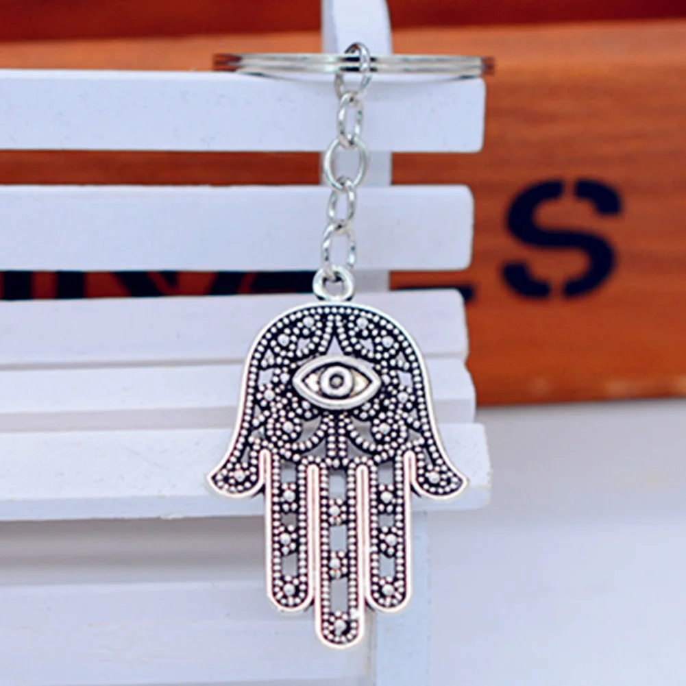 

1pcs New Fashion Wholesale Retail Fashion Cute Sliver Plated keyring Hamsa Fatima Hand Alloy Keychain Hot Selling Key Chain