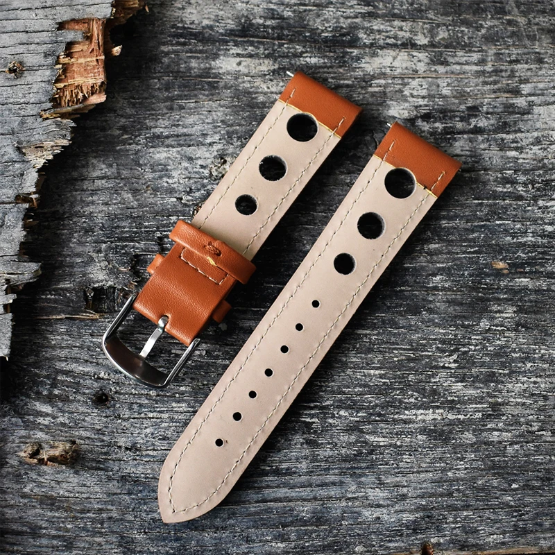Onthelevel Handmade Retro Genuine Leather Watch Band Strap 18mm 20mm 22mm Man Women Wrist Watchbands Belt Silver Polished Buckle