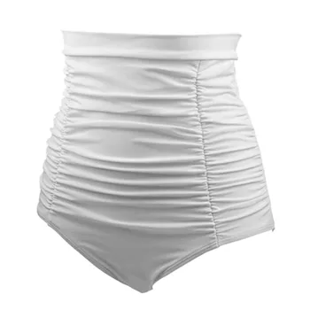 

H Women mayo swimwear Fashion High Waist Bikini Bottom Ladies Solid Pleated Swimming Briefs Shorts kostium kapielowy