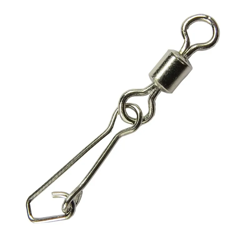 200pcs Rolling Swivel With Hooked Snap Stainless Steel Fishing Swivels