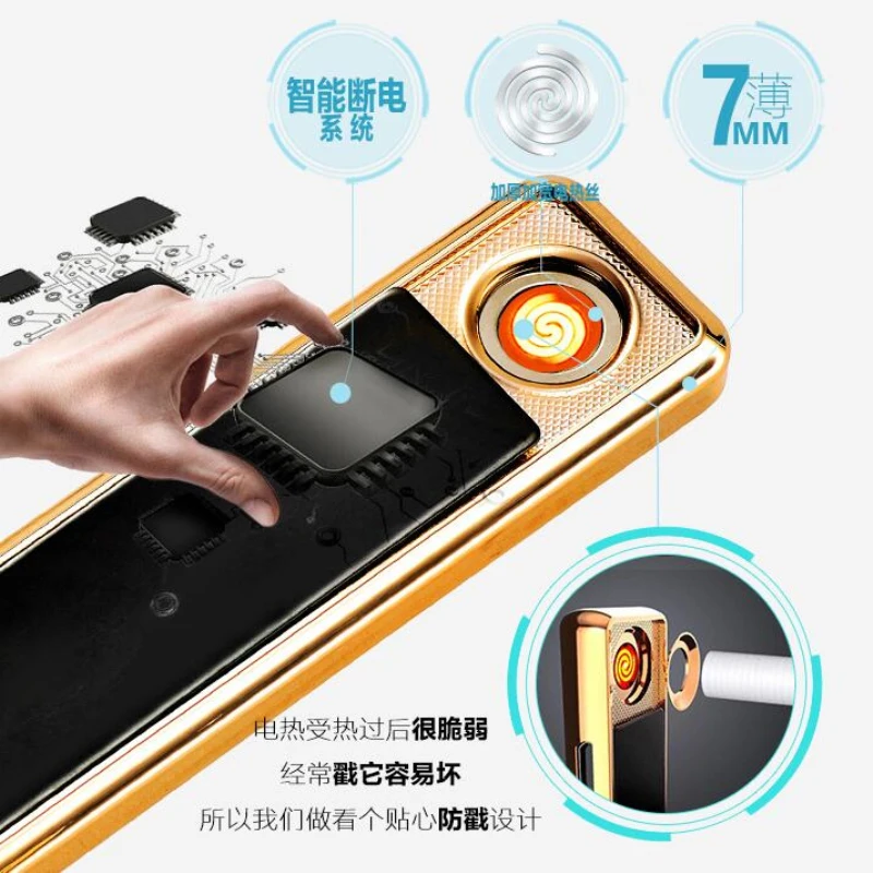 Мини USB Зажигалка беспламенная ветрозащитная электронная сигарета Encendedor