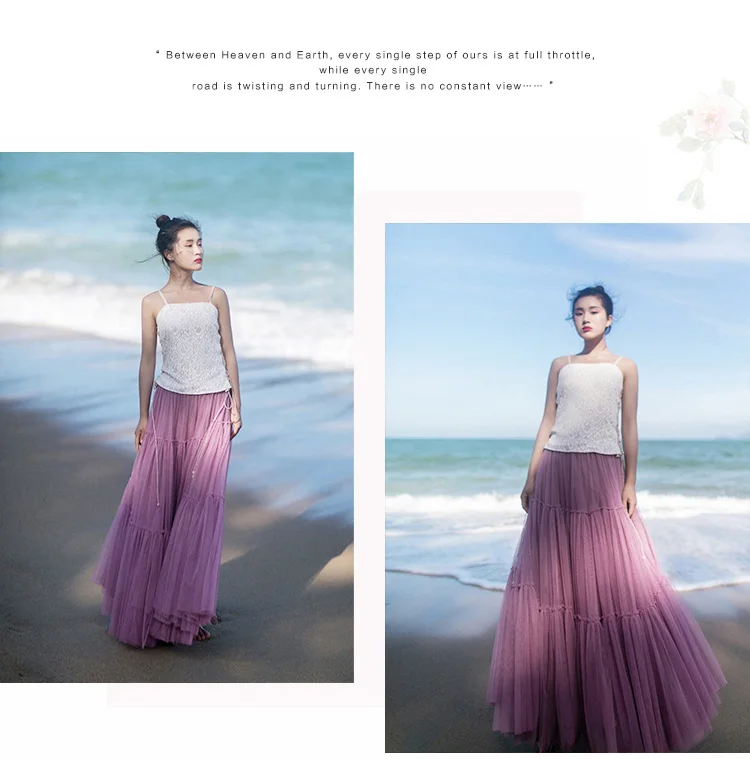 MM157 Новое поступление Лето 2017 повседневные винтажные пляжный стиль 27 м дно с эластичной талией Длинные Макси фатиновая юбка женская