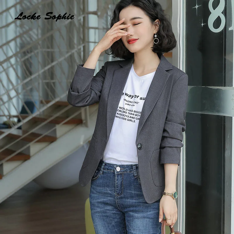 1pcs Women's Plus size Blazers coats 2019 Autumn cotton blend plaid Small pockets Small Suits jackets ladies Skinny Blazers Suit