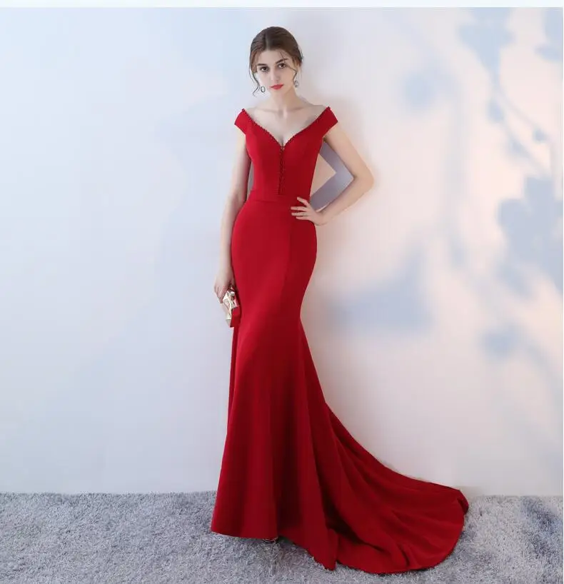 Longue Sexy V neck evening dress Burgundy Mermaid stretch fabric Evening Dress Long Cheap Appliques prom Gowns Vestido de Festa Longue Sexy V neck evening dress Burgundy Mermaid stretch fabric Evening Dress Long Cheap Appliques prom Gowns Vestido de Festa