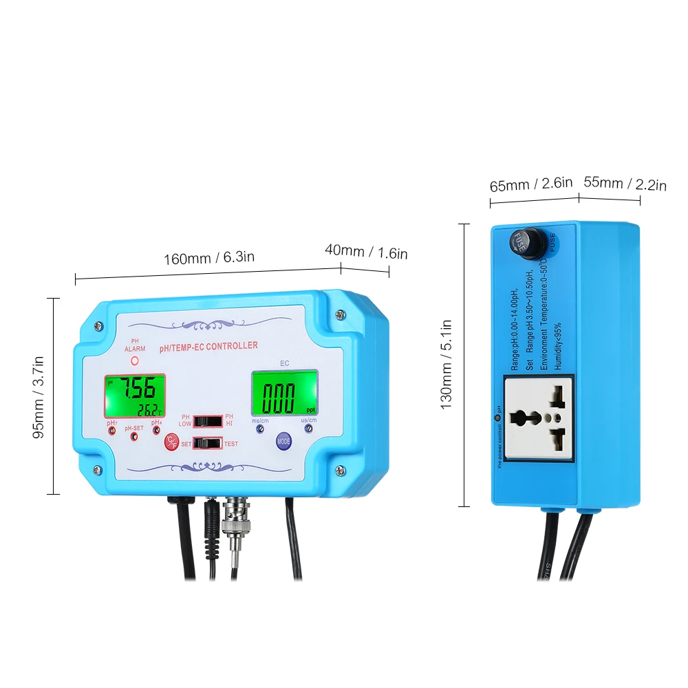 3 в 1 pH/EC/TEMP датчик качества воды pH контроллер разъем реле Repleaceable электрод Тип BNC зонд тестер качества воды